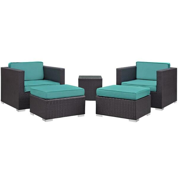 Modway Furniture Convene Outdoor Patio Sectional Set, Espresso Turquoise, 5Pk EEI-1809-EXP-TRQ-SET